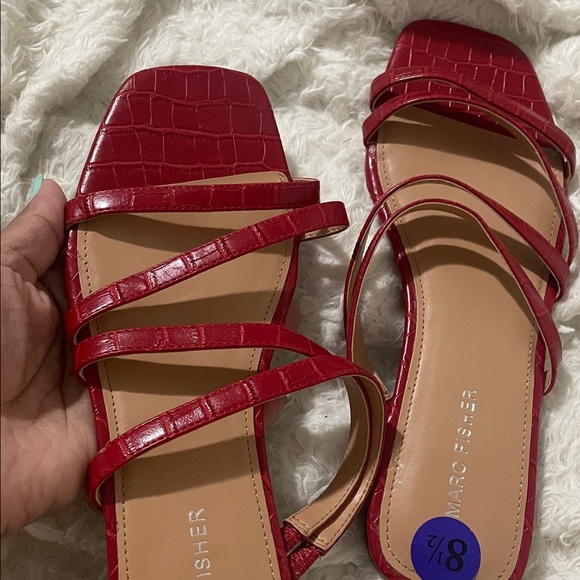 Marc Fisher Crimson Croc-Embossed Sandals - Picture 10 of 10